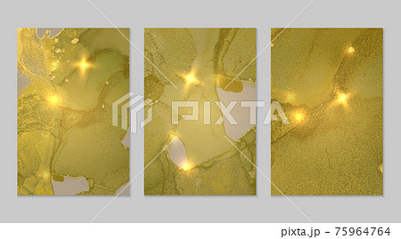 Set of marble patterns. Yellow green and gold geode textures with glitter Set of marble patterns. Yellow green and gold geode textures with glitter 75964764