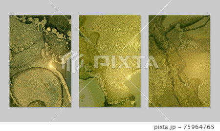 Set of backgrounds for banner, poster design with dark green and golden marble pattern 75964765