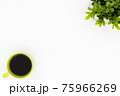 White minimal desk table with green coffee cup and tree pot. Top view with copy space, flat lay. 75966269