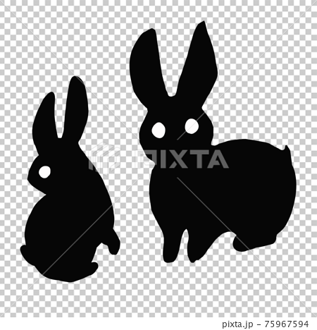ウサギの黒い切り絵風のシルエットのイラストのイラスト素材