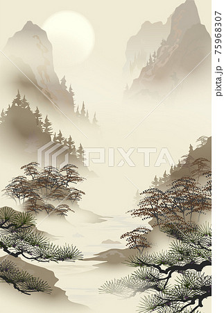 山水画 ベージュ 山水画 ベージュ 75968307