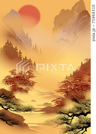 山水画　夕暮れ 75968310