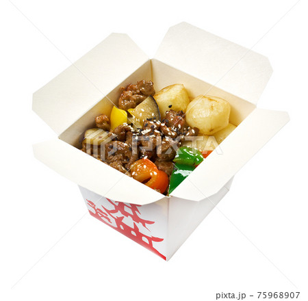 take-out food - Beef slice  and potato. 75968907