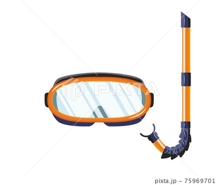 Snorkel mask for diving and swimming. Illustration of scuba diving, swimming masks with snorkel. Realistic diver equipment for summer holidays 75969701