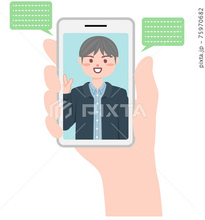 スマホを持つ手とスマホ画面に映る男性のイラスト素材
