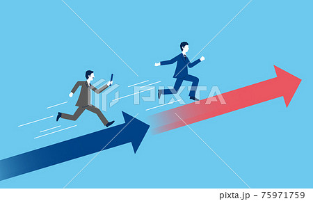 バトンを渡す経営者、事業継承・事業承継のイラストイメージ、ベクターイラストレーション 75971759