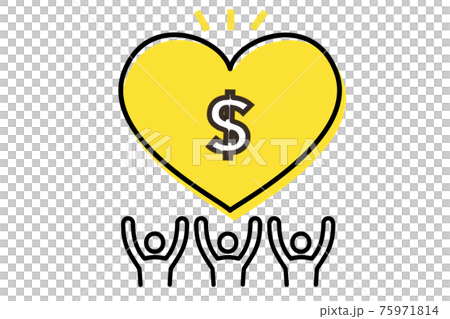 每個人都支持，眾籌簡單圖像圖標，黃色和黑色手寫樣式，矢量 75971814