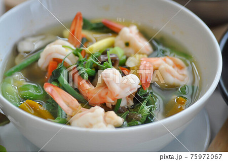 shrimp soup, shrimp and vegetable soup or spicy soup 75972067