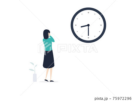 時間に追われる日本人女性のイラスト素材 時間に追われる日本人女性のイラスト素材 75972296