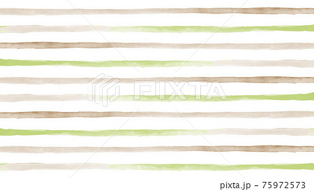 水彩 素材 ボーダー アースカラー 緑 黄緑 茶色 ブラウン ストライプ 手描き 背景 バック 縞々 75972573