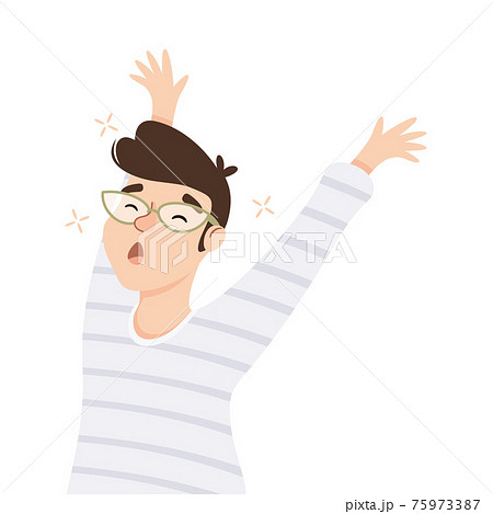 Drowsy Man Stretching and Yawning Feeling Need for Sleep Vector Illustration 75973387