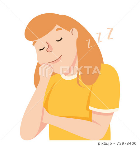 Young Woman Slumbering or Drowsing with Hand Reclined Upon His Head Vector Illustration 75973400