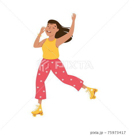 Smiling Woman Dancing on Roller Skates Performing Tricky Movement Vector Illustration Smiling Woman Dancing on Roller Skates Performing Tricky Movement Vector Illustration 75973417