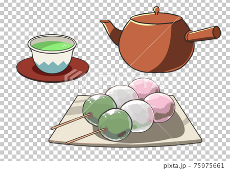 お茶 急須 3色団子のイラスト素材