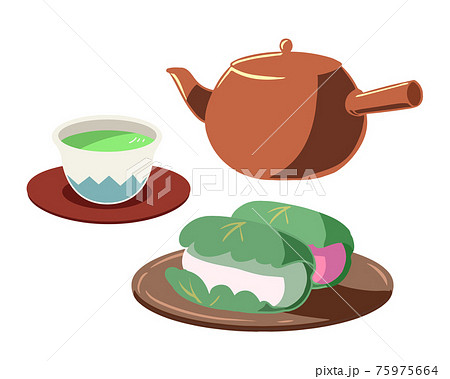 お茶 急須 柏餅 紅白 線無し お茶 急須 柏餅 紅白 線無し 75975664