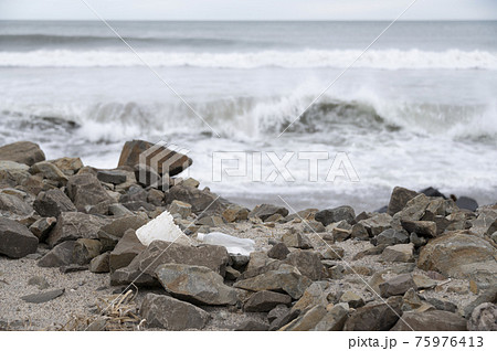 海岸に漂着したプラスチックごみ 海岸に漂着したプラスチックごみ 75976413