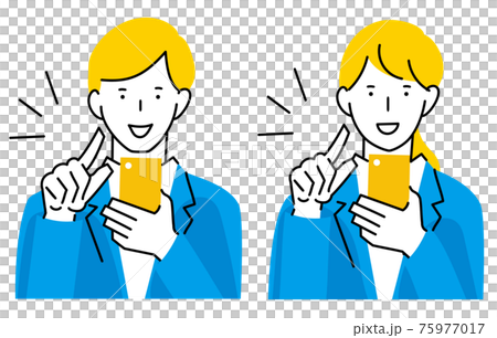 Men and women who operate smartphones front painting ver 75977017