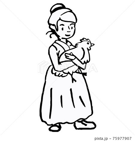 Black line farmer lady on white isolated backdrop Black line farmer lady on white isolated backdrop 75977907