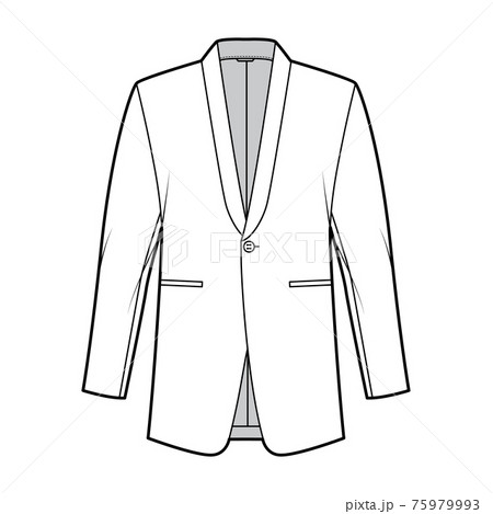 Dinner jacket tuxedo suit technical fashion illustration with long sleeves, shawl lapel collar, welt pocket, regular cut 75979993