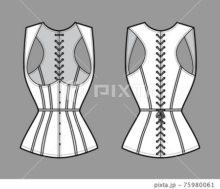 Denim bustier top technical fashion illustration with thin straps