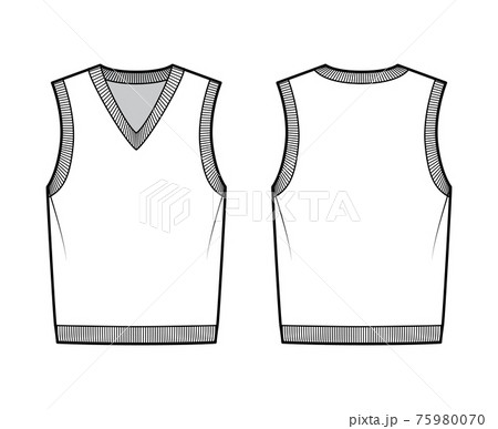 Pullover vest sweater waistcoat technical fashion illustration with sleeveless, rib knit V-neckline, oversized body Pullover vest sweater waistcoat technical fashion illustration with sleeveless, rib knit V-neckline, oversized body 75980070