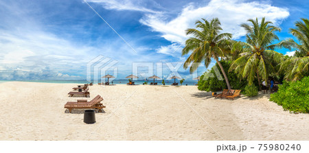 Wooden sunbed in the Maldives 75980240