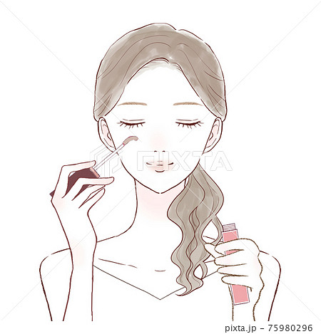 まつ毛美容液をまつ毛に塗ってまつ育する女性のイラスト素材