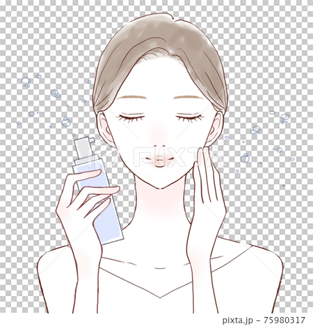 A woman who sprinkles mist-type lotion on her face 75980317
