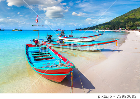 Fisherman boat on Phangan Island 75980685