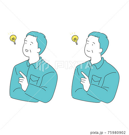 何かをひらめく作業服のシニア男性のイラスト 何かをひらめく作業服のシニア男性のイラスト 75980902