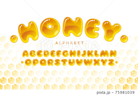 Honey alphabet. Amber bubble uppercase vector letters Honey alphabet. Amber bubble uppercase vector letters 75981039