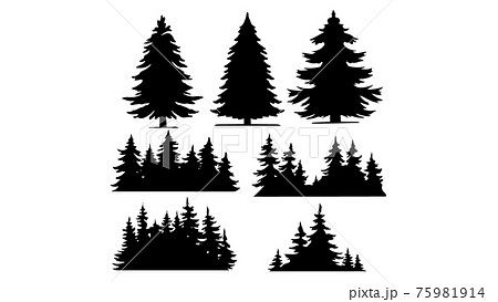 樹木 自然 シルエット 影絵 山 森 稜線 キャンプ ファイヤー たき火 透過 ナチュラル シンプルのイラスト素材