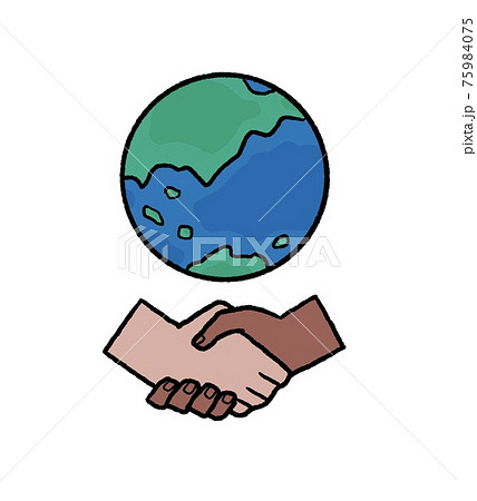 握手をする手のイラストと地球のイラスト素材 握手をする手のイラストと地球のイラスト素材