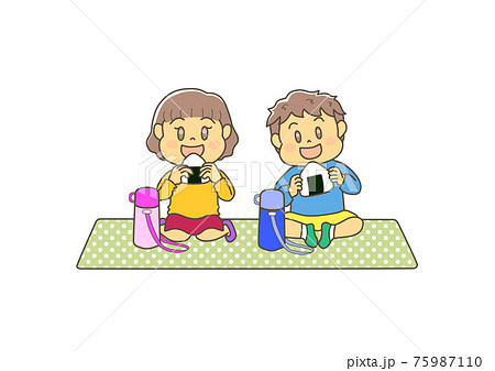おにぎりを食べる子供のイラスト素材