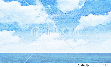 海 青空 雲 水彩 16：9のイラスト素材 [75987343] - PIXTA