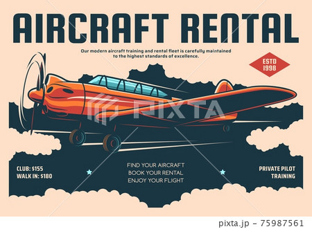 Aircraft rental retro poster, plane pilot training Aircraft rental retro poster, plane pilot training 75987561