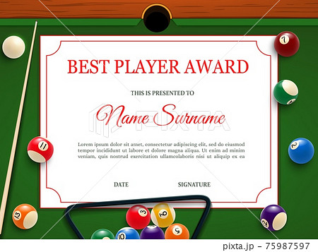 Billiard tournament best player diploma templateのイラスト