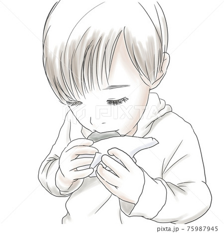 餅を頬張る子どものイラストのイラスト素材