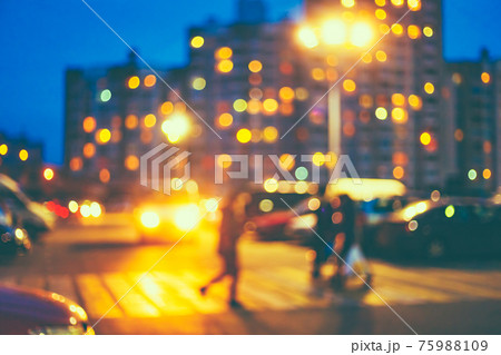 Pedestrian Crossing Defocused Blue Boke Bokeh Urban City Background Effect. Design Backdrop 75988109