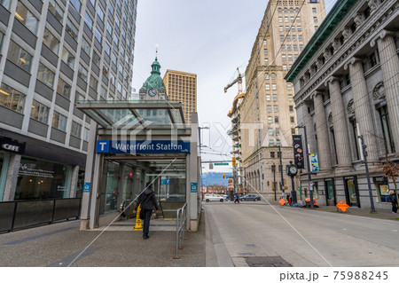 The Waterfront Station escalator and elevator exit. Skytrain Canada Line subway. Vancouver, Canada. 75988245