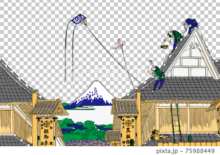 葛飾北斎イメージ江都駿河町三井見世略図　明るいバージョン白バック 75988449