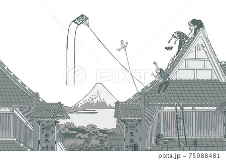 葛飾北斎イメージ江都駿河町三井見世略図 銀白バック 葛飾北斎イメージ江都駿河町三井見世略図 銀白バック 75988481