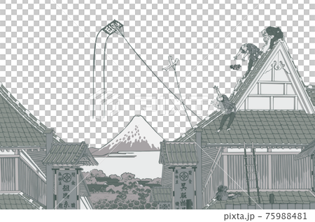 葛飾北斎イメージ江都駿河町三井見世略図 銀白バック 葛飾北斎イメージ江都駿河町三井見世略図 銀白バック 75988481