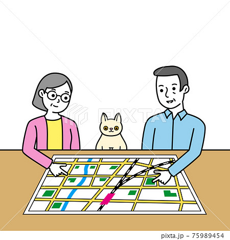 防災　地図　見る　家族 75989454