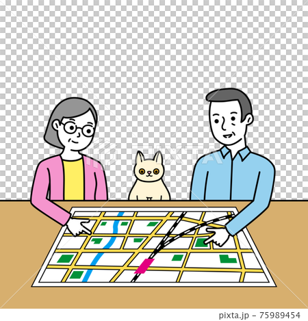 防災　地図　見る　家族 75989454