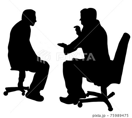 説明をする医者と椅子に座る患者のシルエットのイラスト素材
