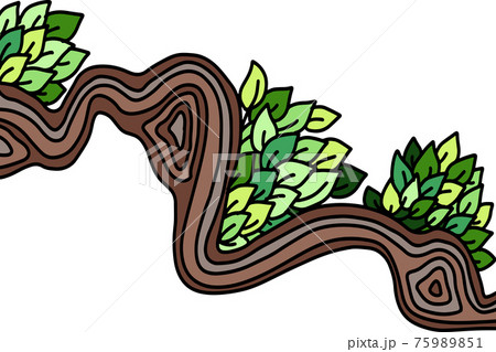 Eco style template. Green leaves and branches outline ornament. Natural sketch print. Vector illustration. 75989851