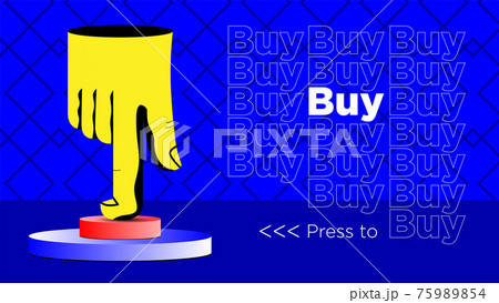 Cartoon hand push the big red button with buy text vector illustration. 75989854