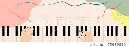 ピアノを弾く女性の手のベクターイラストバナー 横長 コピースペースのイラスト素材