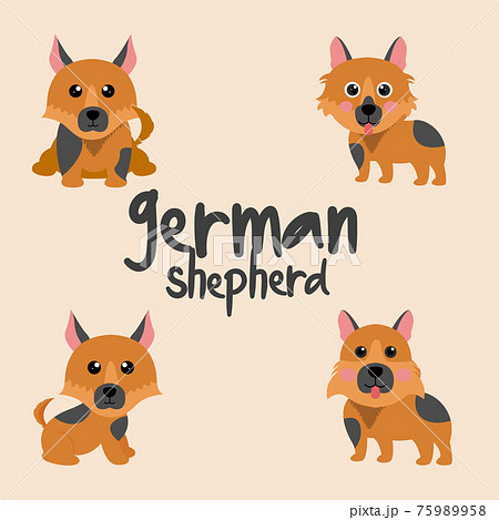 Set Character Animal In Various Poses Of Cute German Shepherd Dog Is Sitting, Sleep, and Jumping. Vector Illustration Set Character Animal In Various Poses Of Cute German Shepherd Dog Is Sitting, Sleep, and Jumping. Vector Illustration 75989958